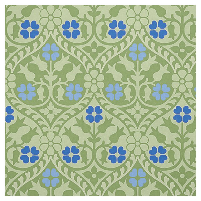 Tecido Revival Gótico Floral, Verde e Azul (Modelo)