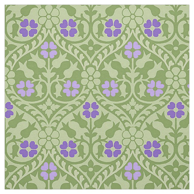 Tecido Revival Gótico Floral, Verde e Violeta (Modelo)