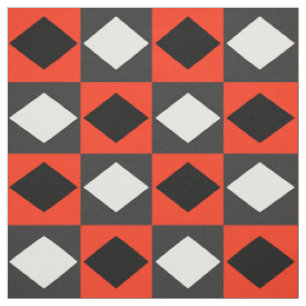 Tecido Rhombus Diamond Geométrico Branco Vermelho Negro