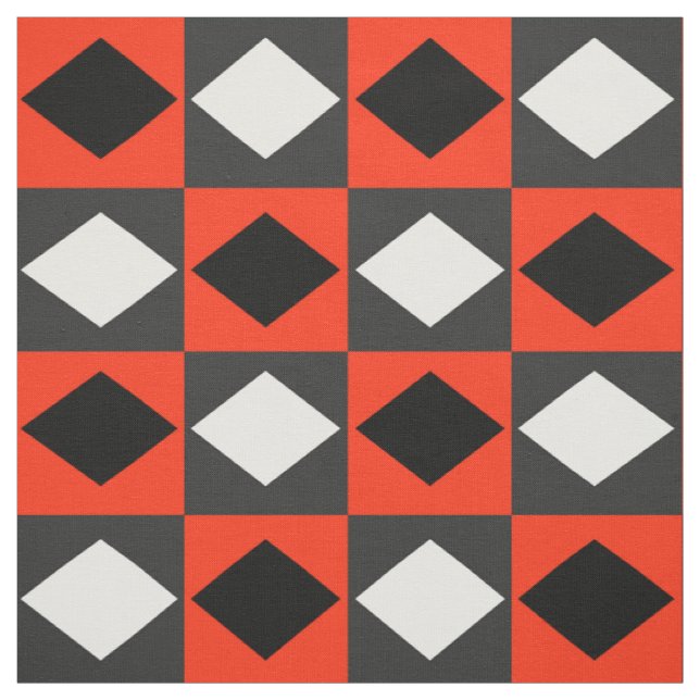 Tecido Rhombus Diamond Geométrico Branco Vermelho Negro (Modelo)