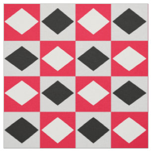 Tecido Rhombus Diamond Geométrico Branco Vermelho Negro