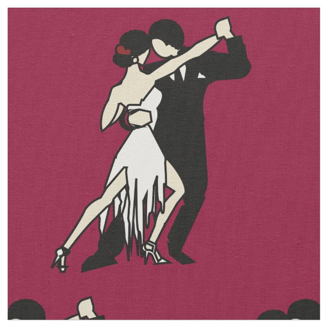 Tecido Rich Burgundy Retro Tango Dancers (Detalhe)