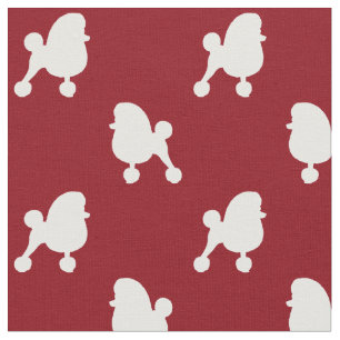 Tecido Rico Toy Poodle Silhouettes Padrão Vermelho e Bran