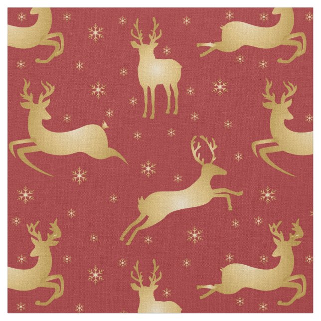 Tecido Rincas de Natal vermelhas e douradas (Detalhe)