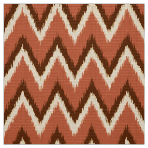 Tecido Riscas de Ikat Chevron - ferrugem, castanho e bege