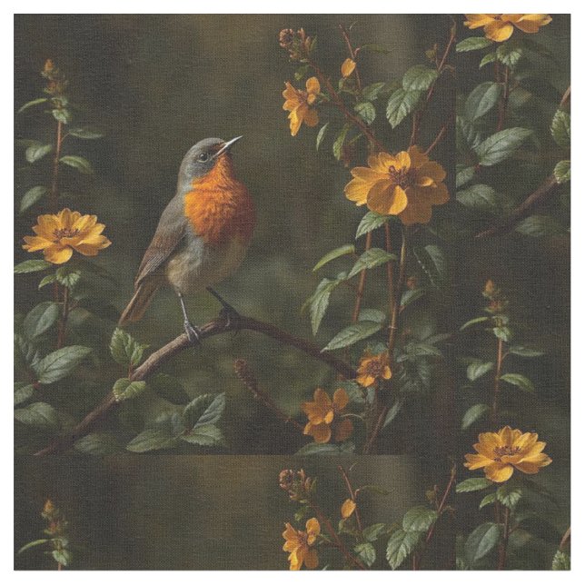 Tecido Robin Bird Americano num jardim (Detalhe)