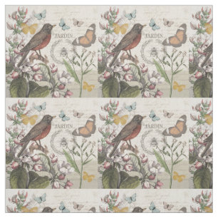 Tecido Robin Elegant Bird Butterfly Arte Francesa