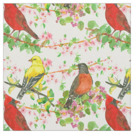 Tecido Robins Cardinais Árvore Primavera de Goldfinch