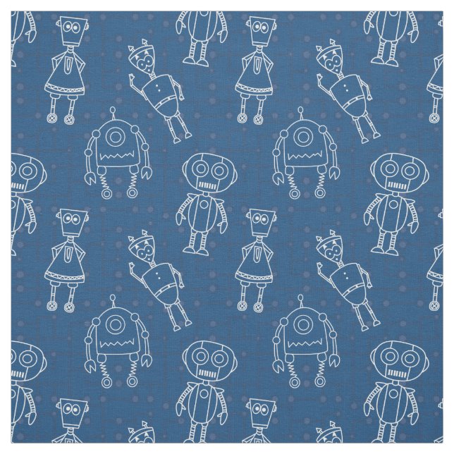Tecido Robôs em azul clássico (Modelo)