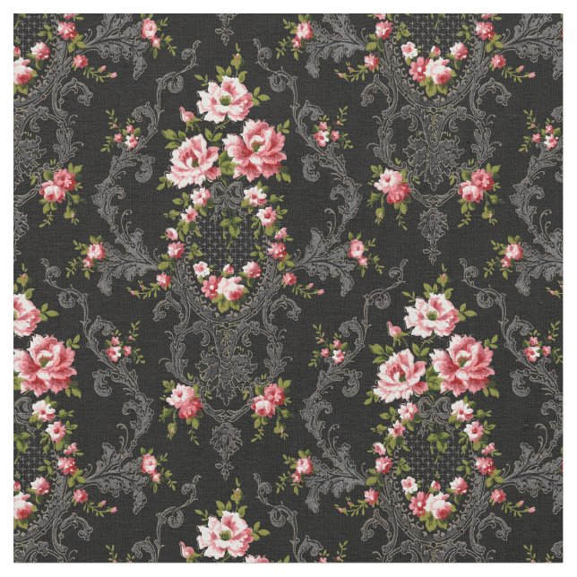 Tecido Rococo Floral-Negro Elegante Francês (Detalhe)