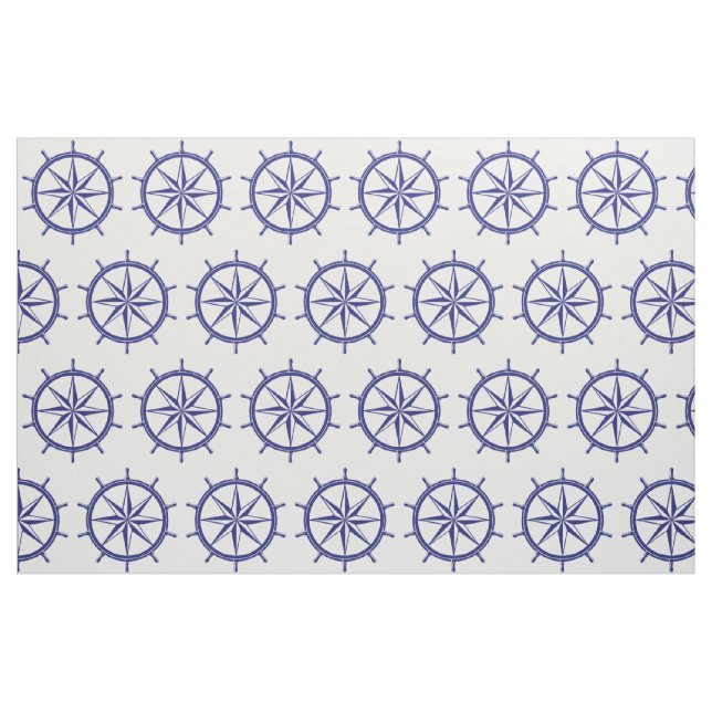Tecido Roda azul e branca náutica do navio (Fat Quarter)