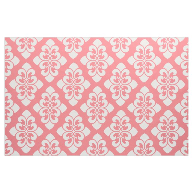 Tecido Rolo branco do damasco no rosa coral (Fat Quarter)