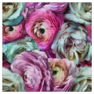 Tecido Rosa Cor-de-rosa e rosa branca e flores de pedras
