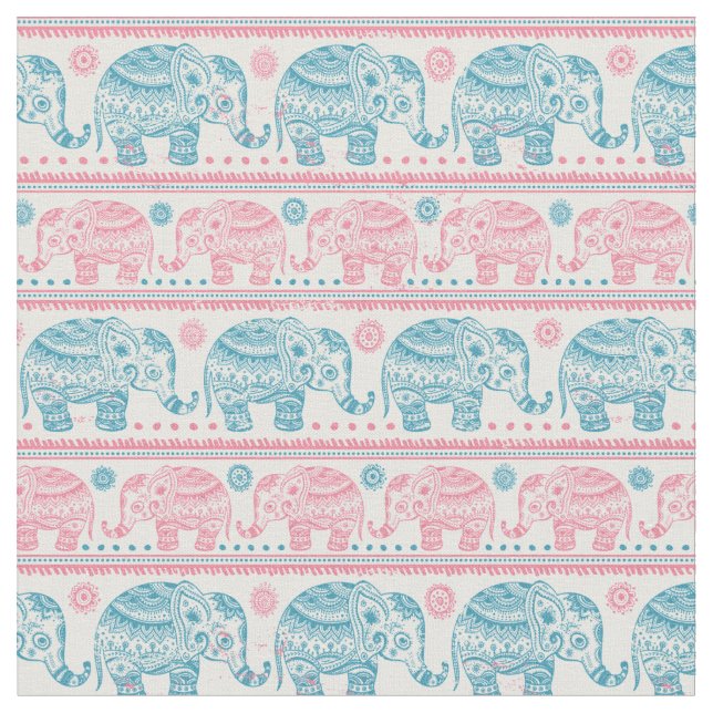 Tecido Rosa e teste padrão étnico do elefante da cerceta (Detalhe)