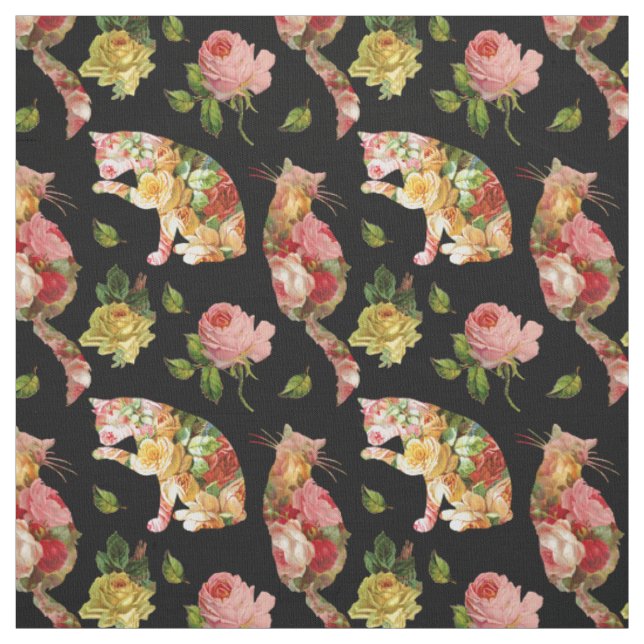 Tecido Rosa Gatinhos Vintage Floral (Modelo)