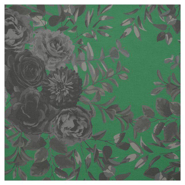 Tecido Rosa Gótico Preto e Verde Escuro (Modelo)