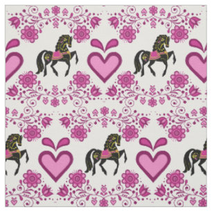 Tecido Rosa popular/ouro/preto 4" do cavalo do