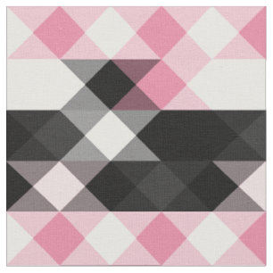 Tecido rosa preto cinza branco geométrico