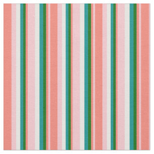 Tecido Rosa, Salmão, Verde Escuro, Ciano Escuro e Linhas