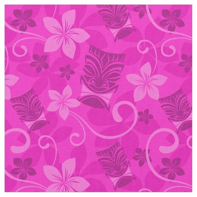 Tecido Rosa Tiki Máscaras Havaianos (Detalhe)