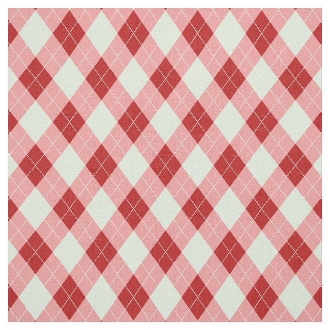Tecido Rosa vermelho da hortelã retro de Argyle da xadrez (Modelo)