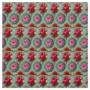 TECIDO ROSAS AMARELAS DE TINTA VERMELHA EM AZUL
