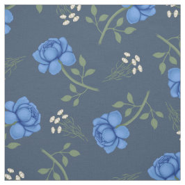 Tecido Rosas Azuis em Calico Superdimensionado Azul Crepu