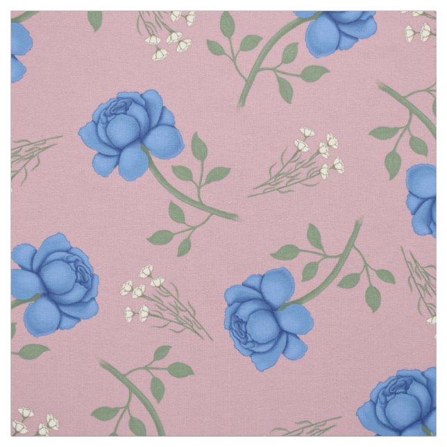 Tecido Rosas Azuis em Calico Xadrez Rosa Oversized (Modelo)