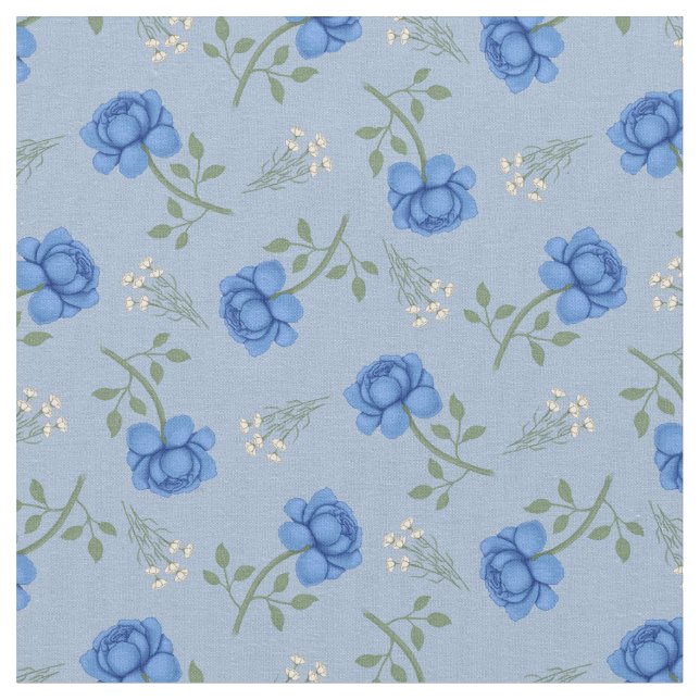 Tecido Rosas Azuis em Xadrez Azul Claro (Detalhe)