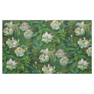 Tecido "Rosas brancas, folhas verdes", flores lindas