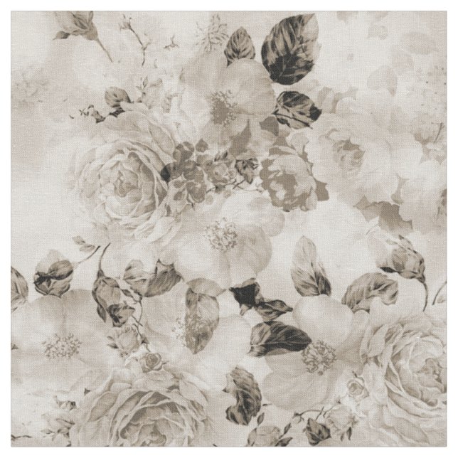 Tecido Rosas cinzentos brancos elegantes gastos do (Detalhe)