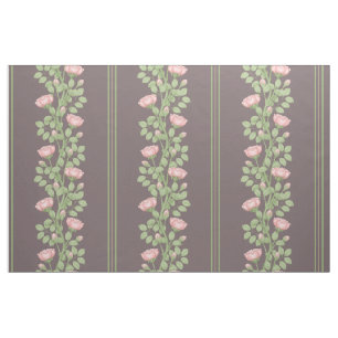 Tecido Rosas Cor-de-Rosa e Listras em Plum Escuro (escala