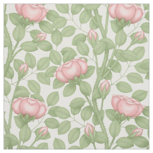 Tecido Rosas cor-de-rosa em branco (pequena escala)