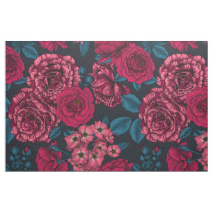Tecido Rosas cor-de-rosa, vermelha e bi-colorida com folh