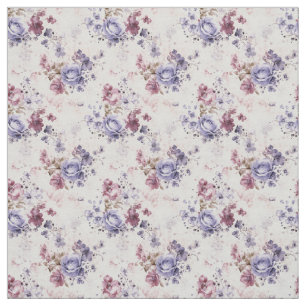 Tecido Rosas de aquarela em roxo e pincel
