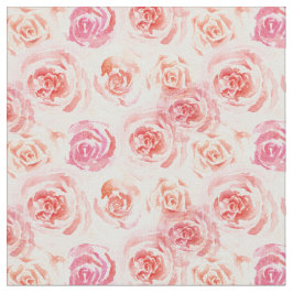 Tecido Rosas de aquarelas em cor rosa e laranja cor-de-ro