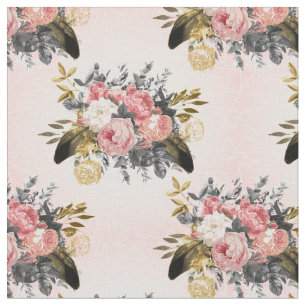 Tecido Rosas de colheita romântica e design geométrica