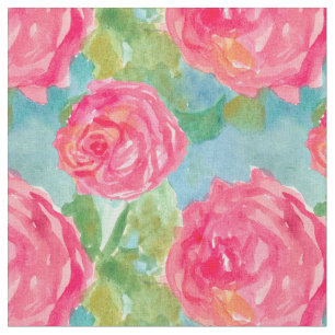 Tecido Rosas de Lixo Rosa Aquarela Arte Flor
