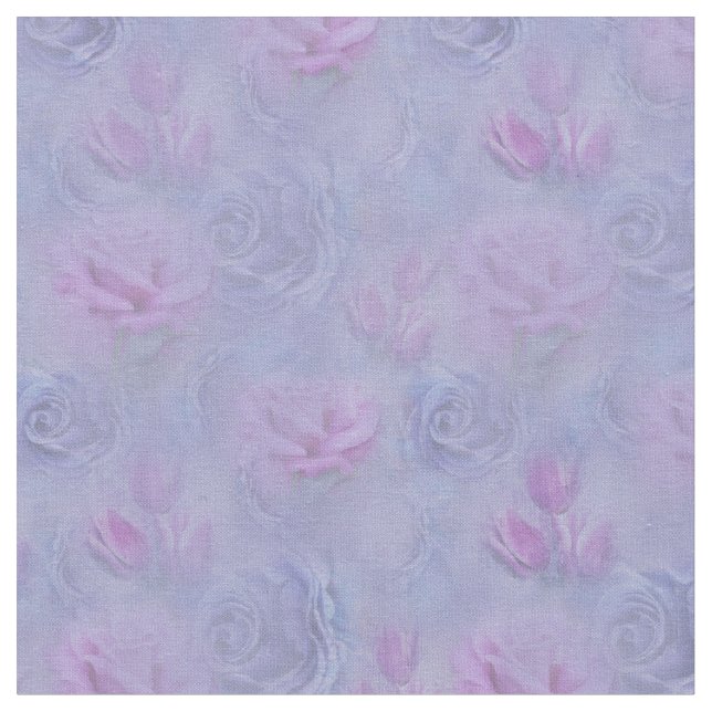 Tecido Rosas e Tulipas de Aquarela Azul Violeta (Detalhe)