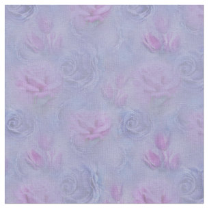 Tecido Rosas e Tulipas de Aquarela azul violeta, muito pe