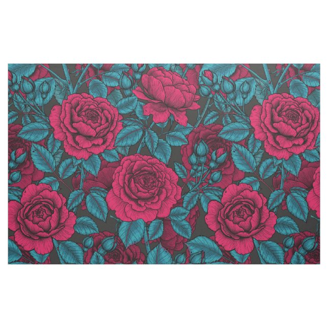 Tecido Rosas em vermelho e azul (Fat Quarter)