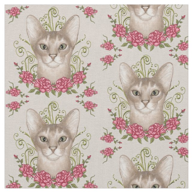 Tecido Rosas para gatos abissários (Detalhe)