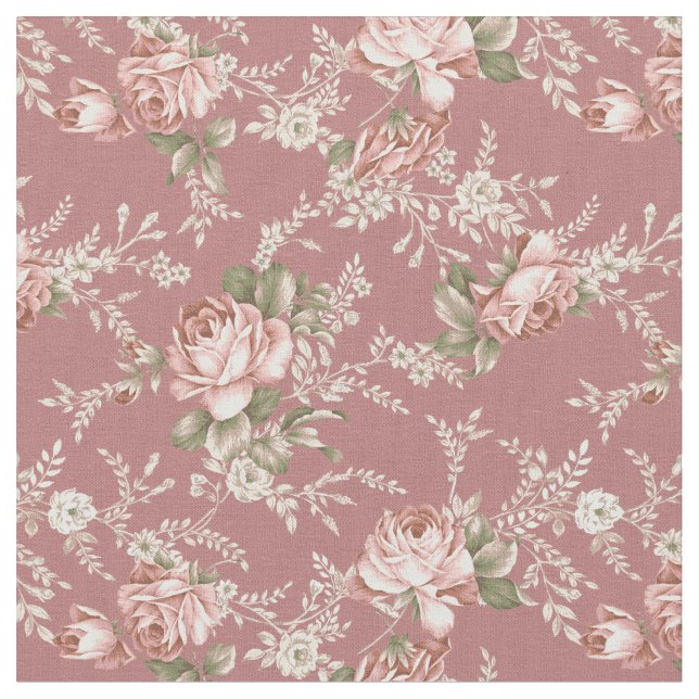 Tecido Rosas Românticas - Fundo Rosa Escuro (Detalhe)