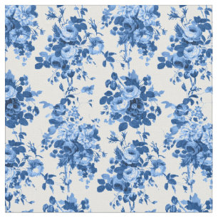 Tecido Rosas Românticos Antigos da Vintagem - Azul em Br