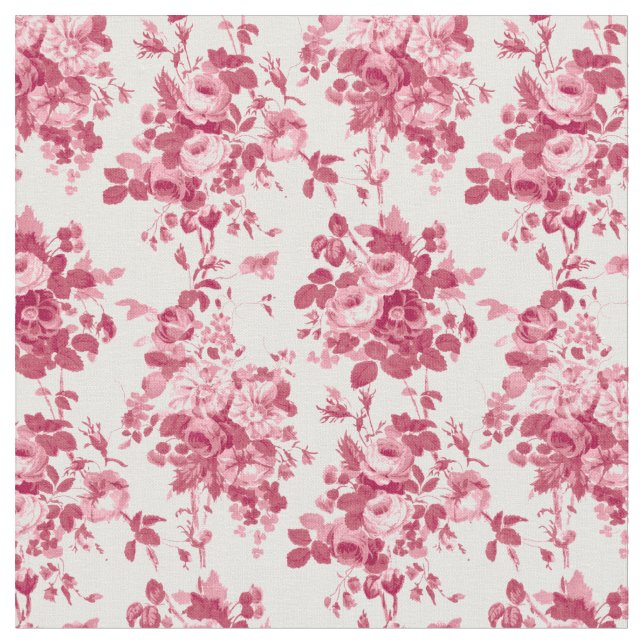 Tecido Rosas Românticos Antiguos Rosa-Rosa em Branco (Detalhe)