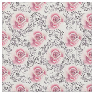 Tecido Rosas rosa com fundo plano preto e branco