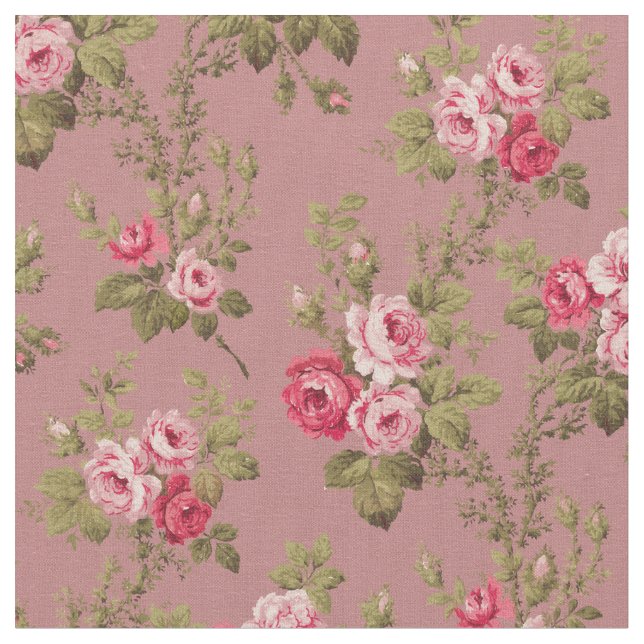 Tecido Rosas Rosa Elegantes - Fundo Rosa antigo (Detalhe)