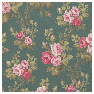 Tecido Rosas Rosa-Rosa-Vintage Elegante-Fundo Verde