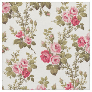 Tecido Rosas Rosa Vintage Elegante - Fundo Branco