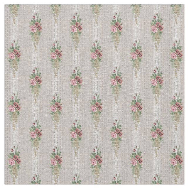 Tecido Rosas rosa vitorianas e tiras de rendas brancas (Detalhe)